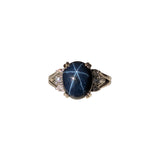 6.2ct Statement Star Sapphire Ring w Natural Diamond Accents in Solid 14K Gold