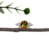 2.4ct Sphene Ring w Natural Diamond Accents in Solid 14K White Gold | OV 9x7mm