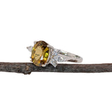 2.4ct Sphene Ring w Natural Diamond Accents in Solid 14K White Gold | OV 9x7mm