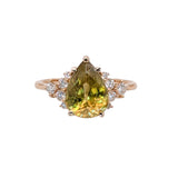 3ct Statement Sphene Ring w Natural Diamond Accents in 14K Gold | PE 10.5x7mm