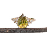 3ct Statement Sphene Ring w Natural Diamond Accents in 14K Gold | PE 10.5x7mm