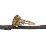 3ct Statement Sphene Ring w Natural Diamond Accents in 14K Gold | PE 10.5x7mm