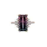 4.4ct Bicolor Tourmaline Ring w Natural Diamond Accents in Solid 14K White Gold | EM 12.6x6.5mm