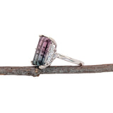 4.4ct Bicolor Tourmaline Ring w Natural Diamond Accents in Solid 14K White Gold | EM 12.6x6.5mm