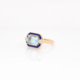 Arabella Sky Topaz Ring with Natural Diamonds Accents: 14k Solid Gold, Emerald cut 8x6mm