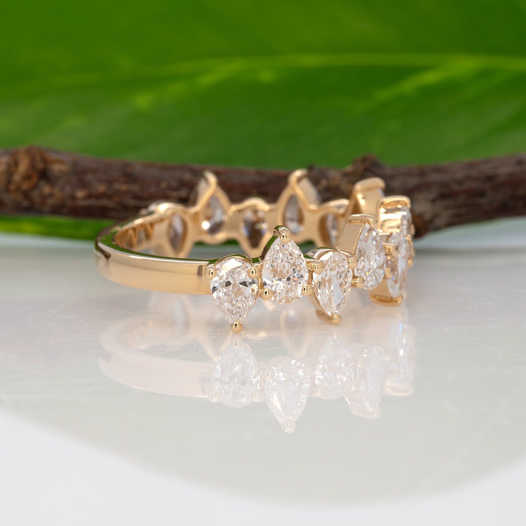 14K yellow gold pear lab grown diamond band