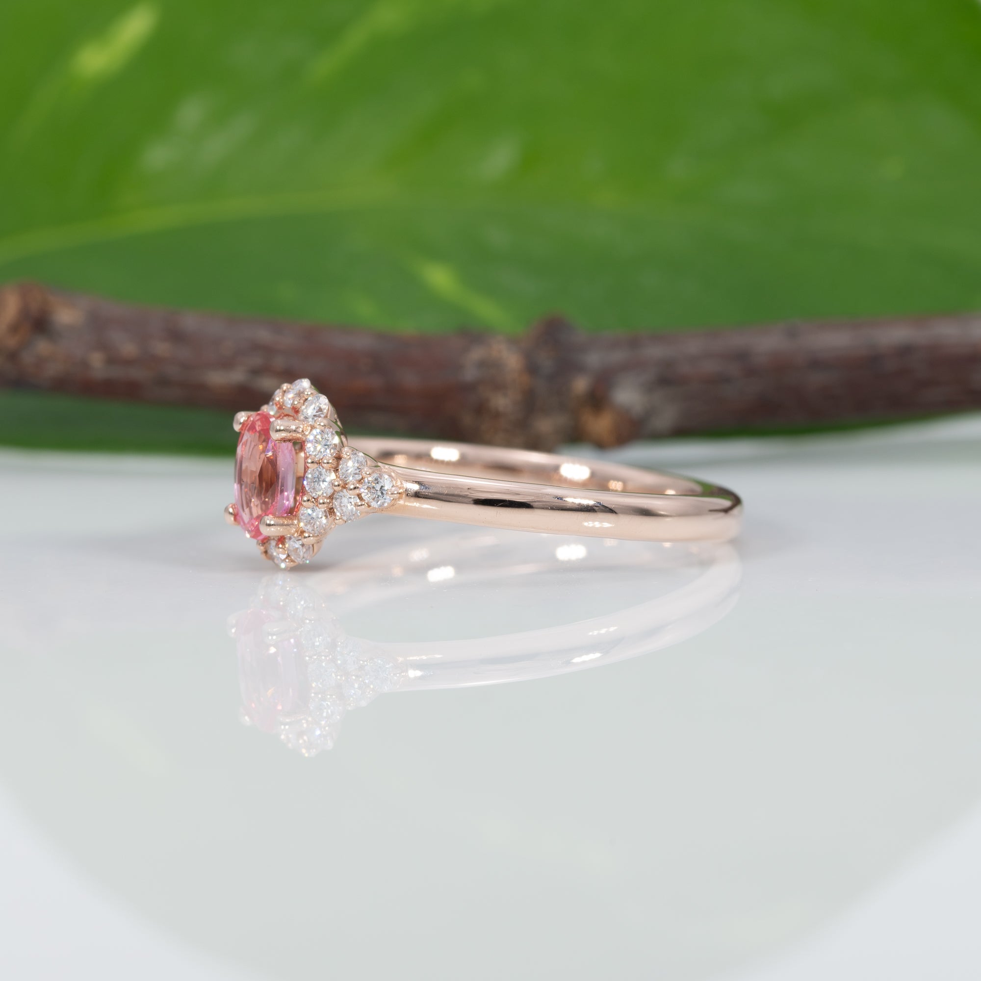 14K rose gold padparadscha sapphire ring