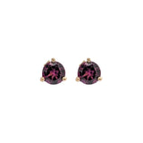 4mm Martini Round Rhodolite Garnet Solitaire Stud Earrings in 14K Yellow Gold