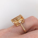 7ct Citrine Ring w Earth Mined Diamonds in Solid 14K Yellow Gold EM 14x10mm