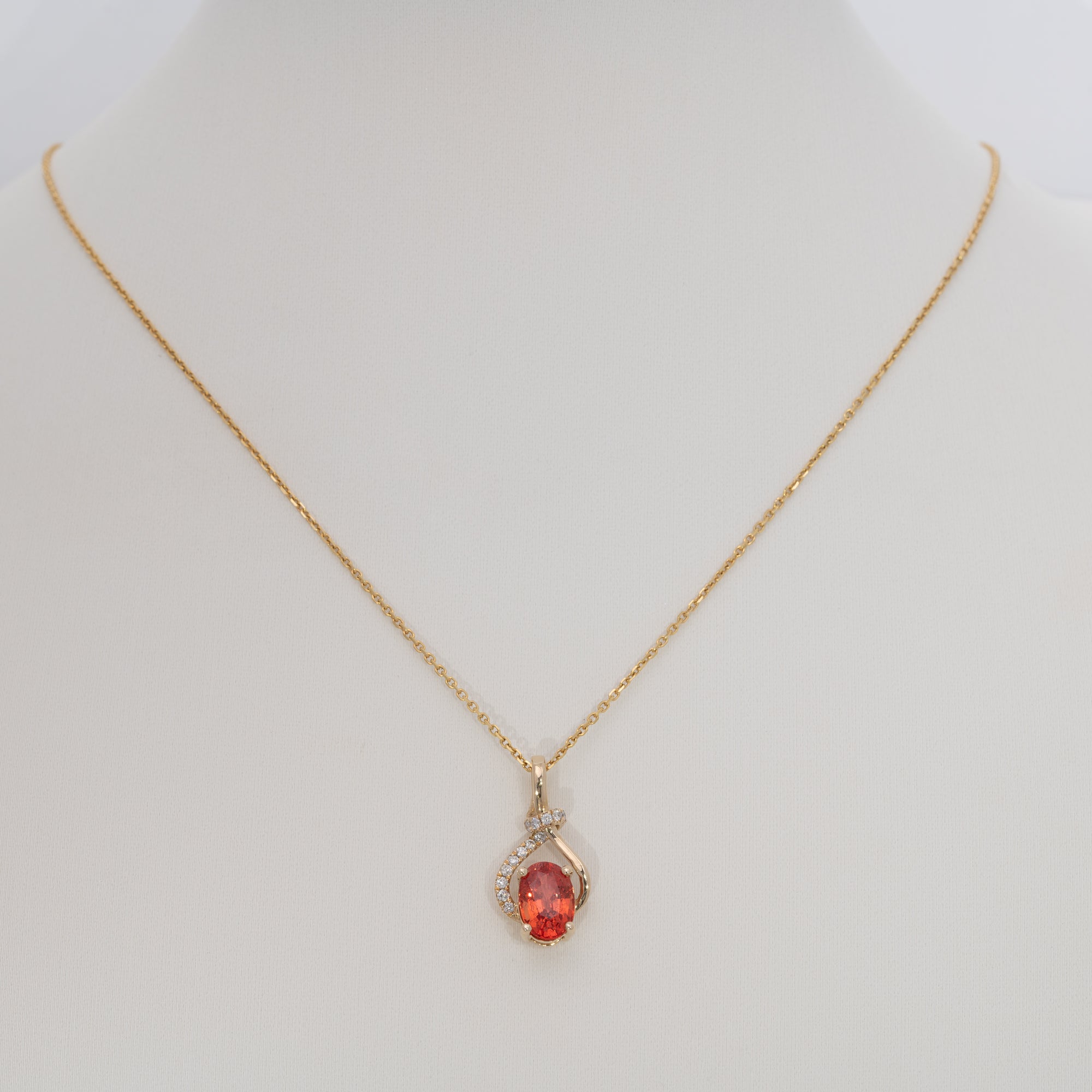 14K yellow gold padparadscha sapphire pendant