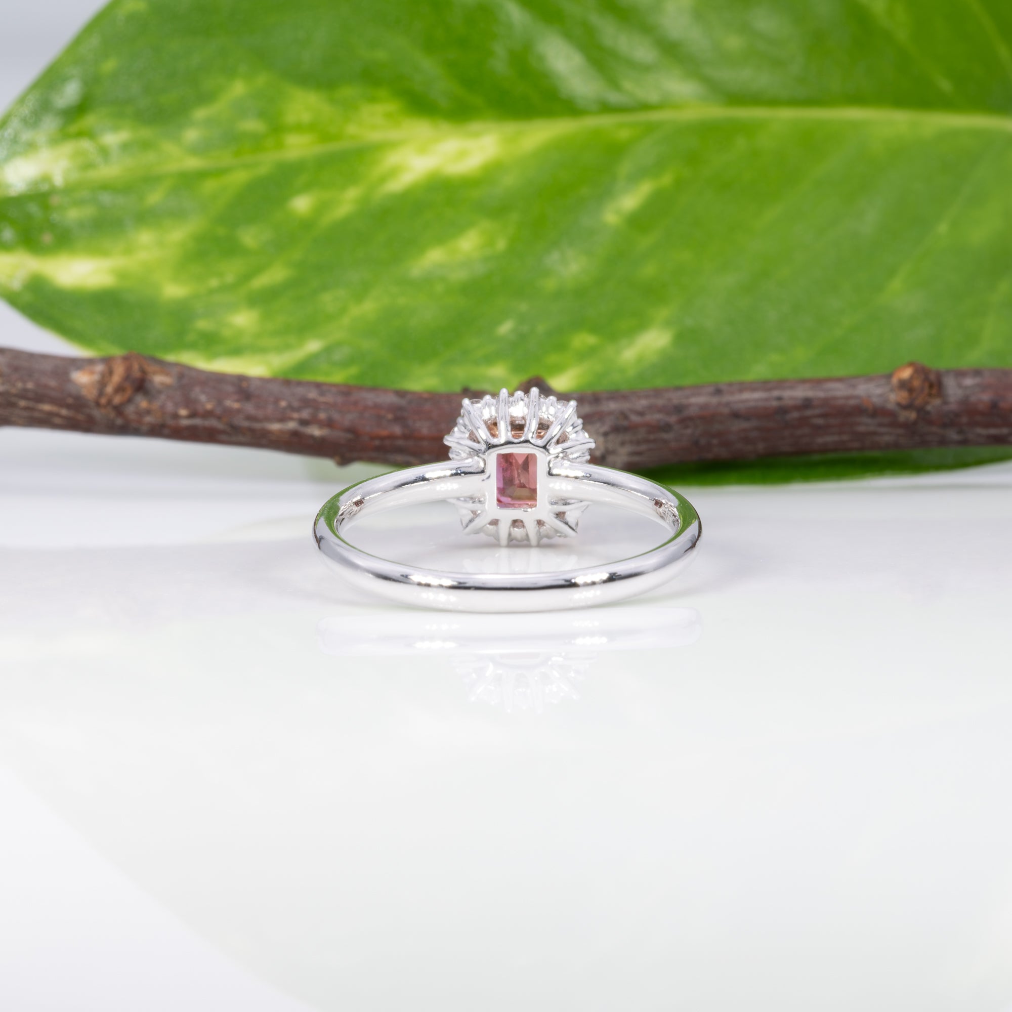 14K white & rose gold padparadscha sapphire ring with diamond accents