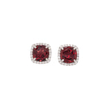 Cosette Solid 14k White Gold  Garnet Stud Earrings with Natural Diamond Halo, 8mm