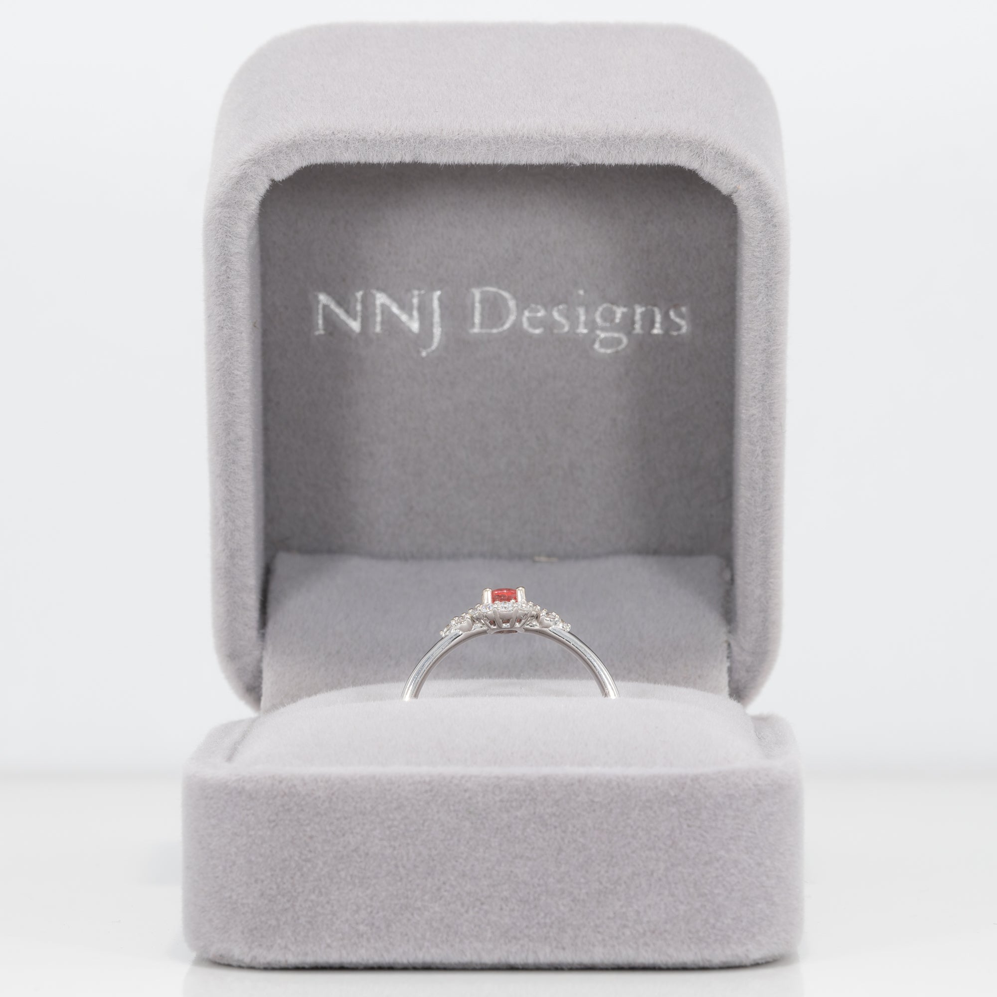 14K white gold padparadscha sapphire ring