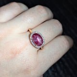 Lilou 14k Solid Gold Star Ruby Ring with Natural Diamonds Accents , Oval 11x7.6mm