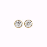 5mm 6mm Round - 14K Solid Gold Lab Diamond Bezel Solitaire Stud Earrings