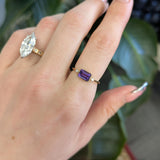 Amethyst Ring with Natural Diamond Accents in Solid 14K Gold – Emerald Cut 7x5mm Purple Gemstone Ring