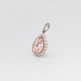 AAA Morganite Pendant with Earth-Mined Diamond, Solid 14K Dual-Tone Gold, Pear 10x7mm, Elegant Fine Jewelry Statement Pendant