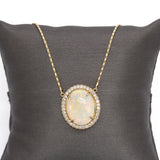 Raena 14K Yellow Gold Ethiopian Opal and Diamond Pendant | Oval 15.7x13mm