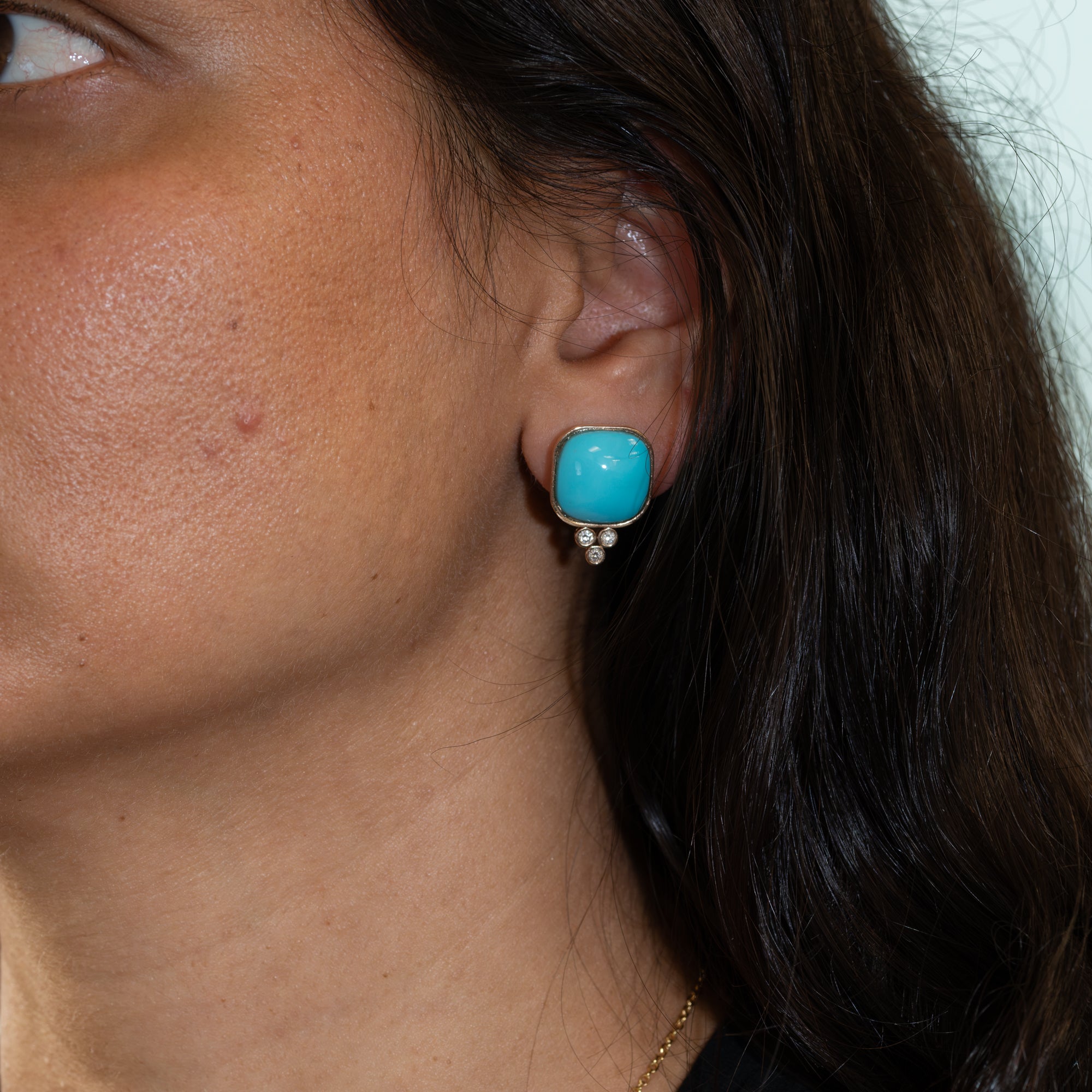 14K yellow gold sleeping beauty turquoise earrings