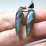 Natural Untreated Labradorite | Drilled Matching Pair | Upside Down Briolette Shape- Side Drilled Beautiful Faceted Gem | 28x8mm