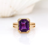 Elowen 14K Yellow Gold Solitaire Zambian Amethyst Ring | EM 10x8mm
