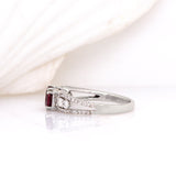 Siana 14k Slid White Gold Estate Rubellite Tourmaline Ring W Natural Diamond Accents | Round, 6mm