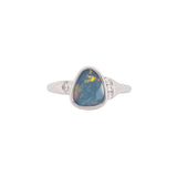 Orlina Solid 14k White Gold Boulder Opal Ring with Natural Diamonds Accents