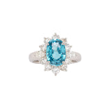 Oriana Estate Blue Zircon Ring with Natural Diamonds Accents: Platinum, 10x7mm