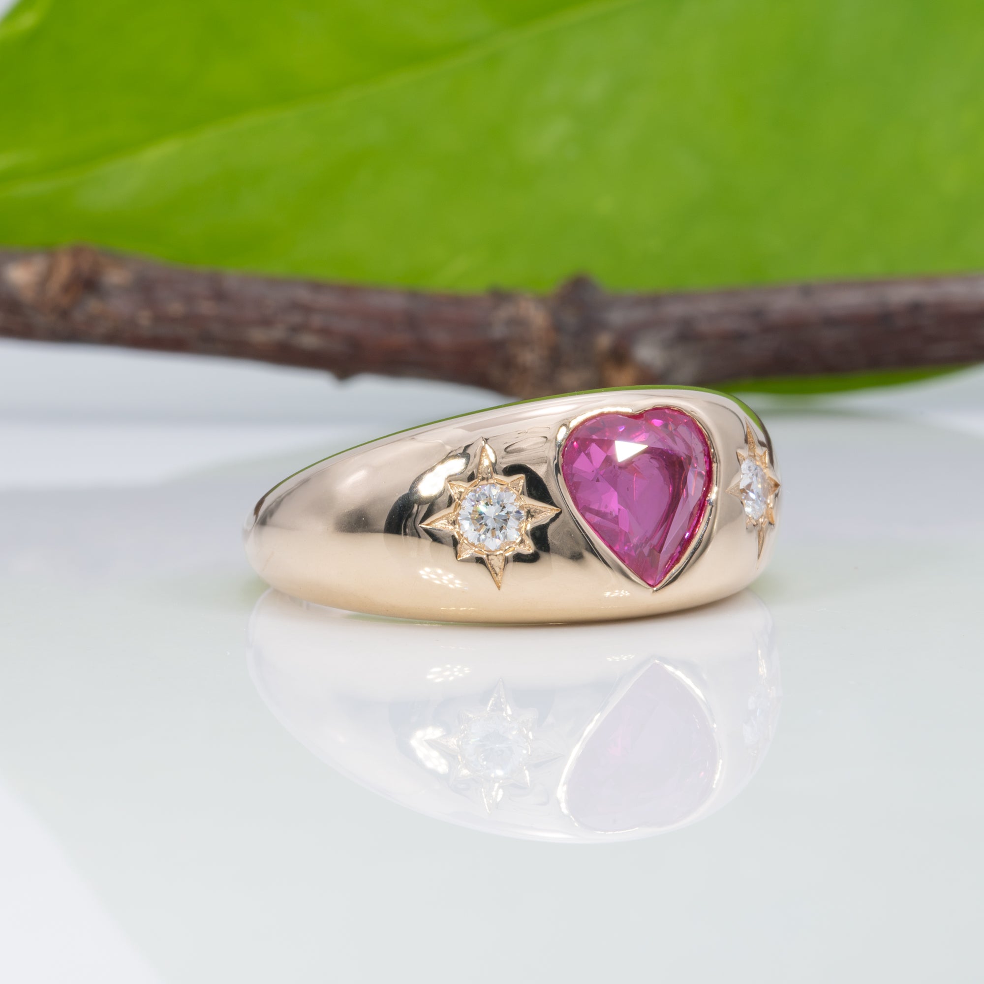 14K yellow gold pink sapphire ring