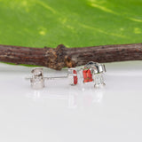 Elegant Emerald, Ruby, Yellow Sapphire and Orange Sapphire Studs with Diamond in 14K Gold | Emerald Cut