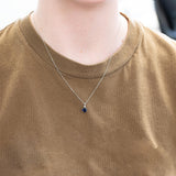 Minimalist Blue Sapphire and Natural Diamond Accent Pendant in Solid 14K Gold, Elegant Gemstone Pendant: Anniversary & Special Occasion Gift