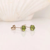 Peridot Round Martini Studs | 3 Prong Solitaire Stud Earrings