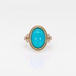 14K yellow gold turquoise cabochon ring with diamond accents