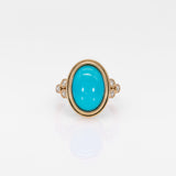 14K yellow gold turquoise cabochon ring with diamond accents