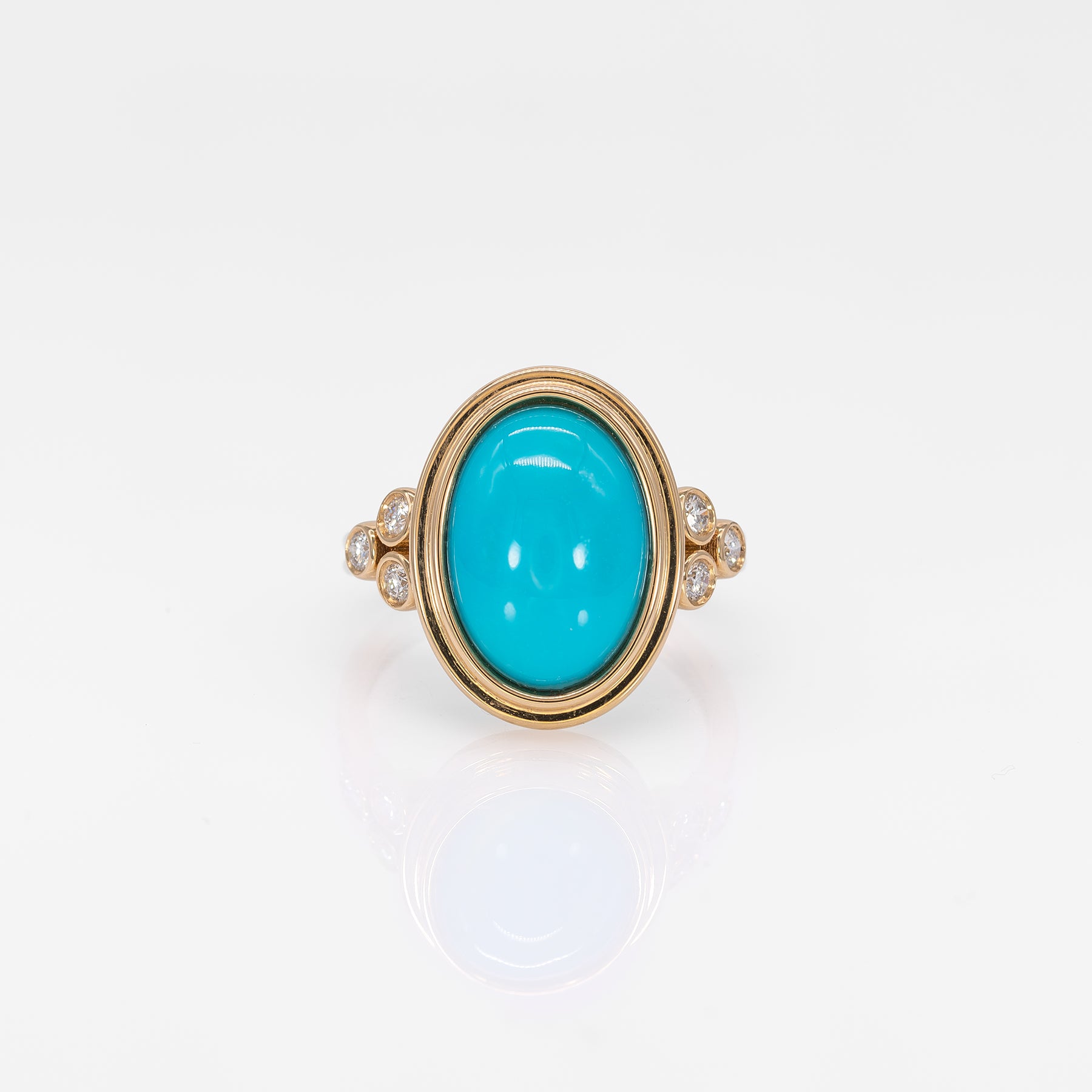 14K yellow gold turquoise cabochon ring with diamond accents