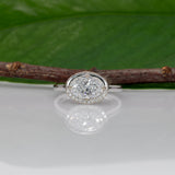 14K white gold oval lab grown diamond ring with diamond accents