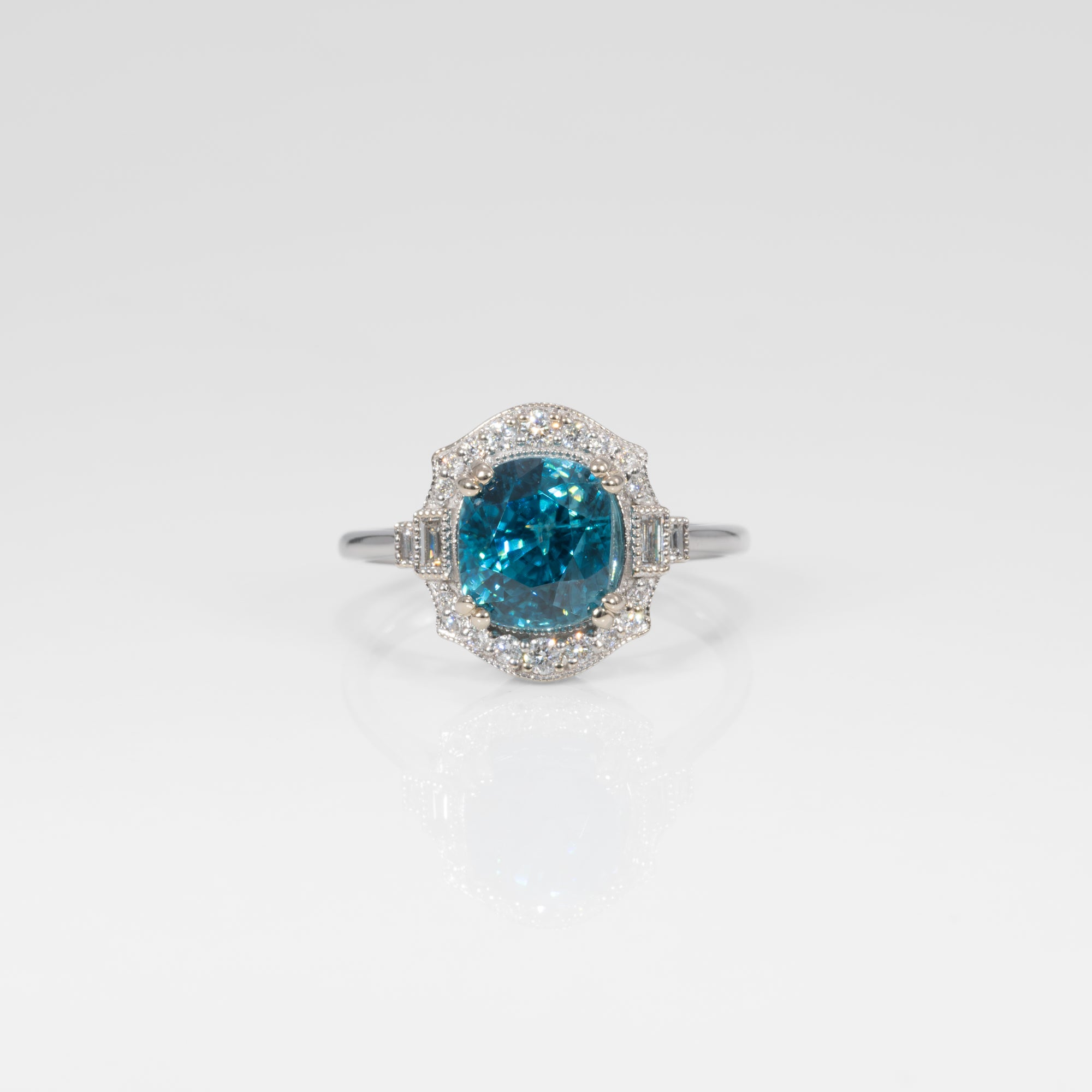 14K white gold cambodian blue zircon ring