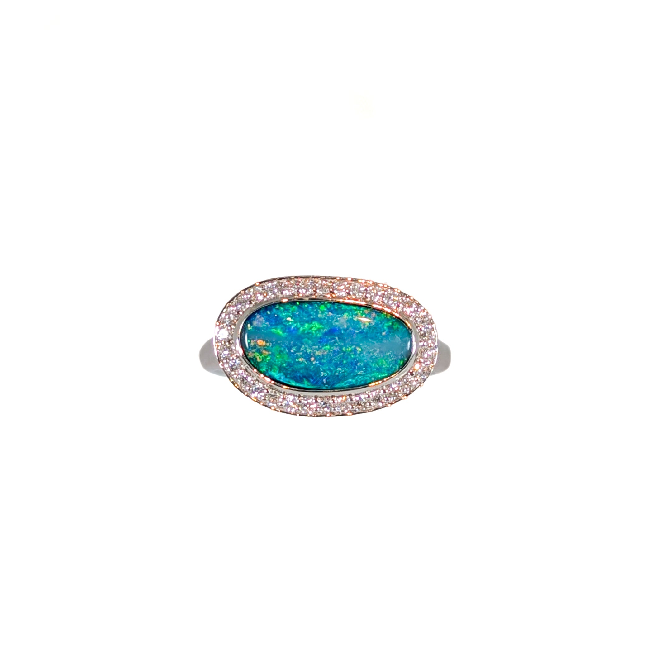 lali 14k white gold 1.93cts boulder opal diamond ring | fancy shape 13x6.6mm