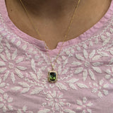 Hania 14K Yellow Gold Chrome Tourmaline Diamond Pendant | Cushion 12x9mm