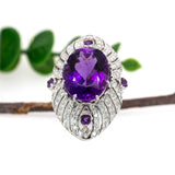 Statement 14K White Gold Amethyst Diamond Ring