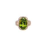 Akira 14K Yellow Gold 7.3cts Peridot Diamond Ring | Cushion Cut 14x10mm