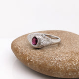 Vintage Inspired Ruby Ring w Earth Mined Diamonds in Solid 14K White Gold | Oval 5x4mm