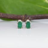 Mwaka | Zambian Emerald Solitaire Stud Earrings – Emerald Cut 5×3mm – Solid 14K Gold (Yellow, White or Rose)