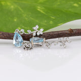 14K white gold aquamarine pear earrings with lab grown diamond accents