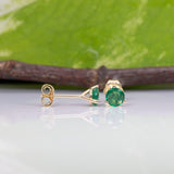Zambian Emerald Martini Solitaire Stud Earrings – Round 4mm – Solid 14K Gold (Yellow, White or Rose)