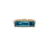 Echo Solid 14K Gold Blue Zircon Solitaire Ring, Emerald cut 16.4x4.5mm
