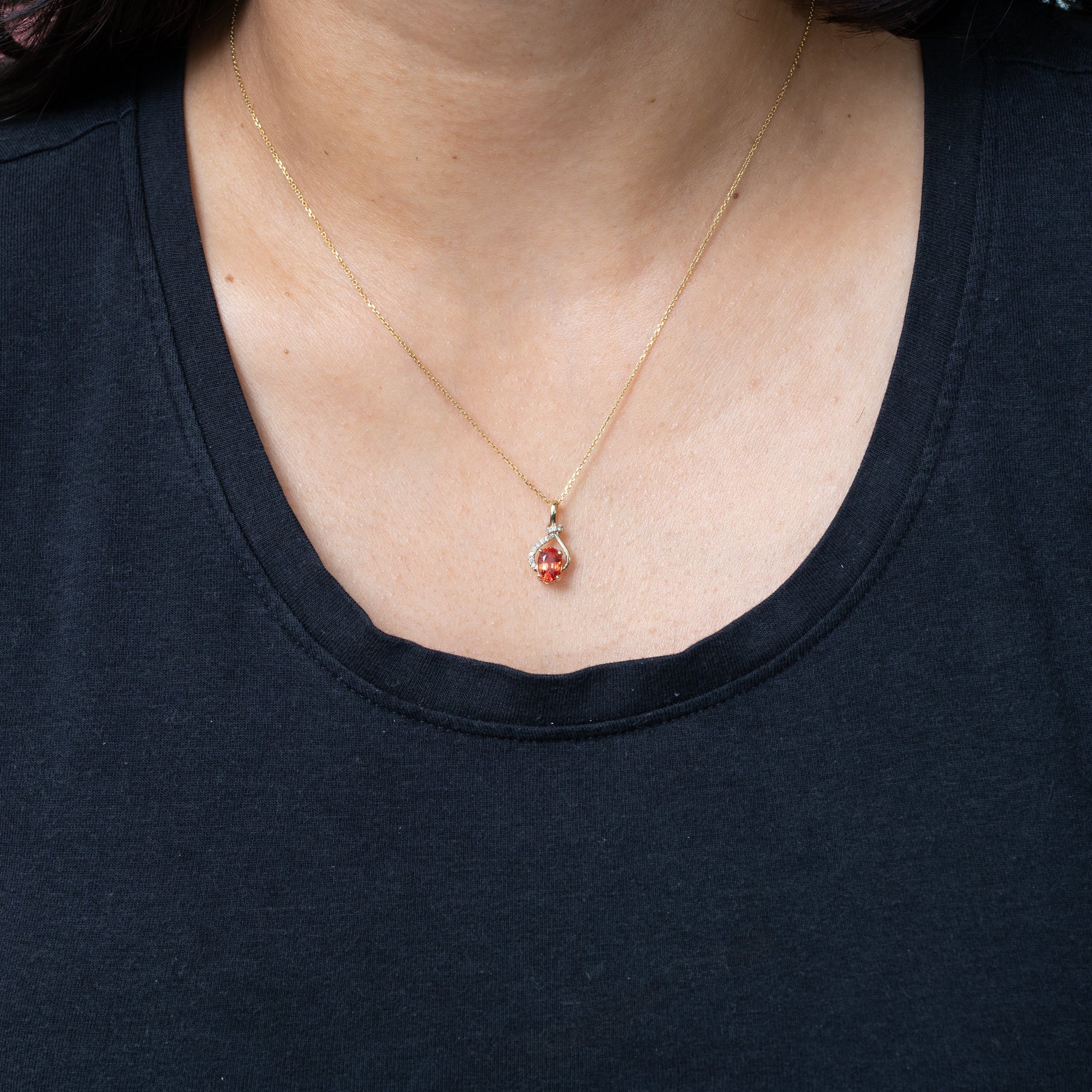 14K yellow gold padparadscha sapphire pendant