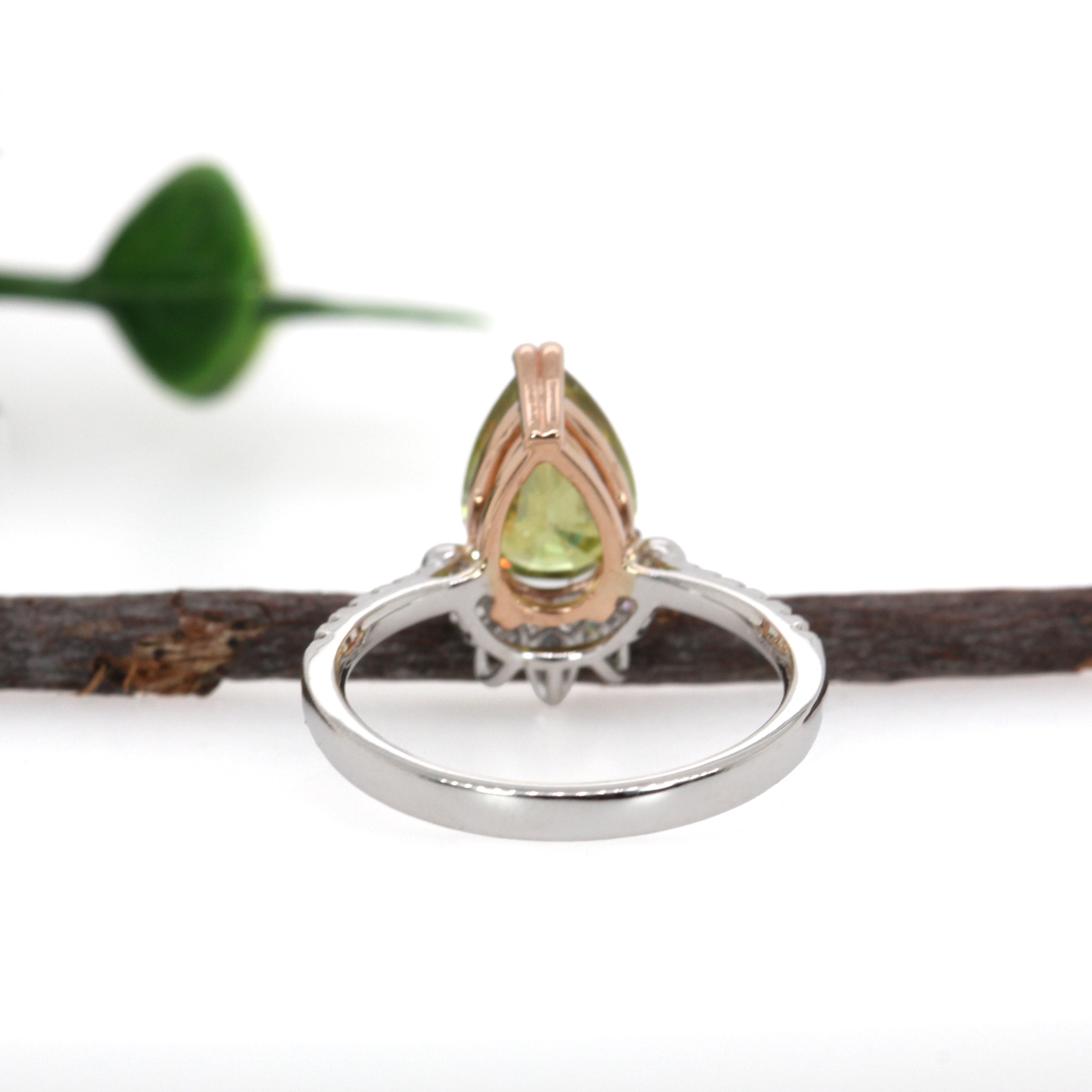 Yamini 14K Dual White Rose Gold Pear Shape 2.4cts Sphene Diamond Ring | Pear Shape 9X6mm