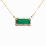 Yelina Solid 14k Gold Colombian Emerald Necklace with Natural Diamonds Accents 11x4mm