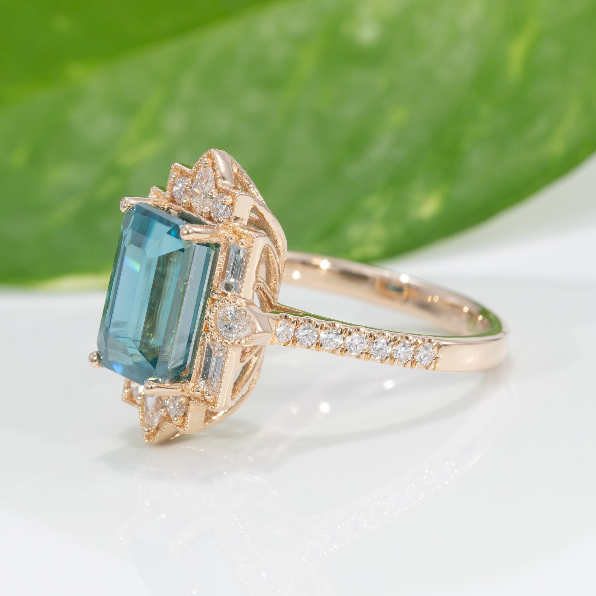 14K yellow gold cambodian blue zircon ring